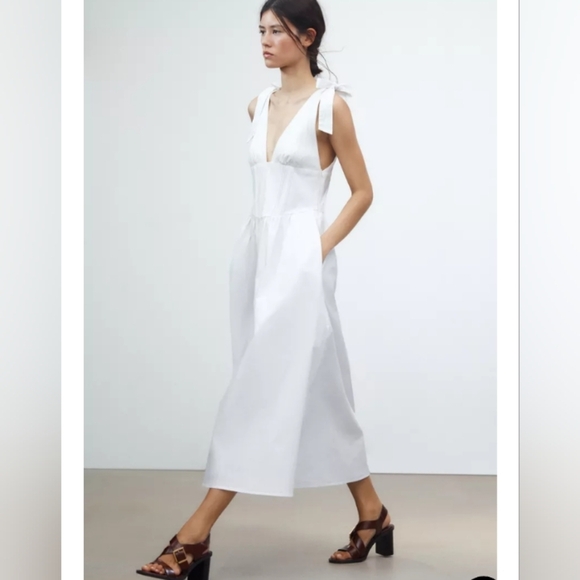 Zara Tied Poplin Midi Dress - Picture 2 of 4
